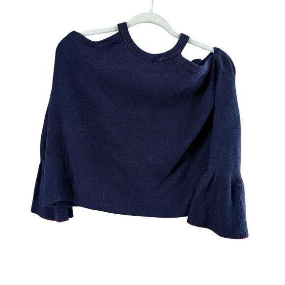 Anthropologie Blue Off the Shoulder Relaxed Fit Sweater - Picture 2 of 10